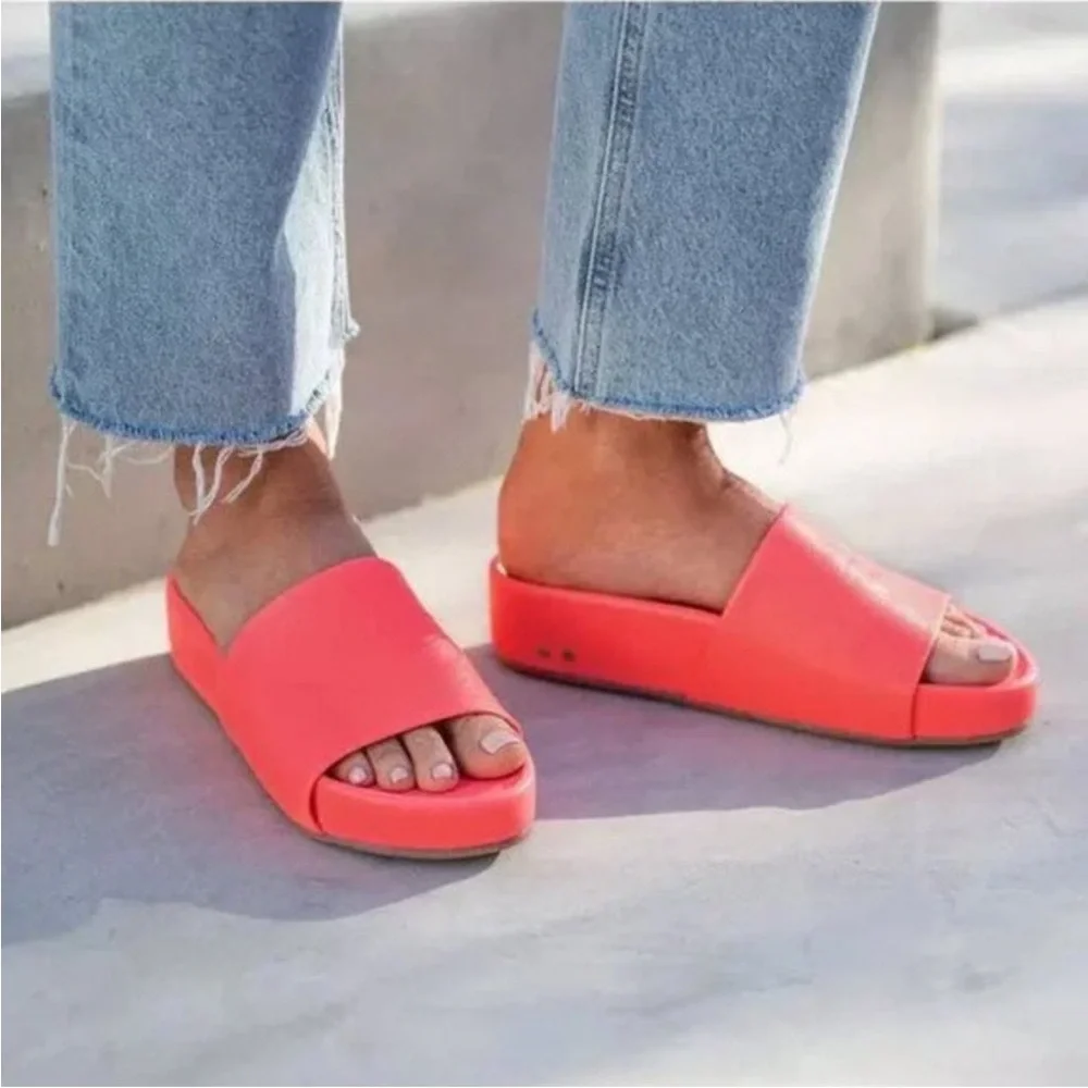 Beek Pelican Leather Platform Sandal Watermelon Size 9 - Picture 2 of 9